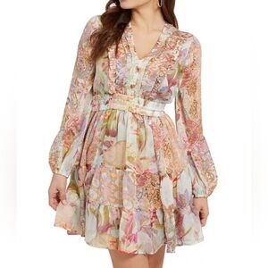 GUESS Women's Primrose Baby Doll   Floral Multicolor Dress Size Meduim
